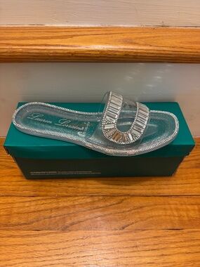 Lauren Lorraine Jane Clear Jeweled Slide Sandal - Clear/Silver Accents